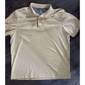 Van Heusen Polo Shirt Mens Large Yellow Stripe Short Sleeve Casual lightweight